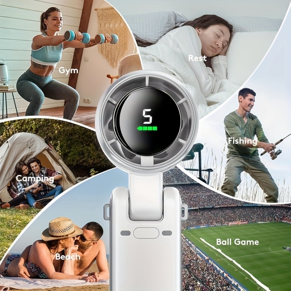 Ventilateur portable pliable rechargeable USB ultra-silencieux 5 vitesses 3600mAh autonomie 10h - Blanc