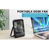 USB wiederaufladbarer tragbarer Ventilator 1800mAh 5 Geschwindigkeiten neigbar 180° digitales Display kompakt - Schwarz