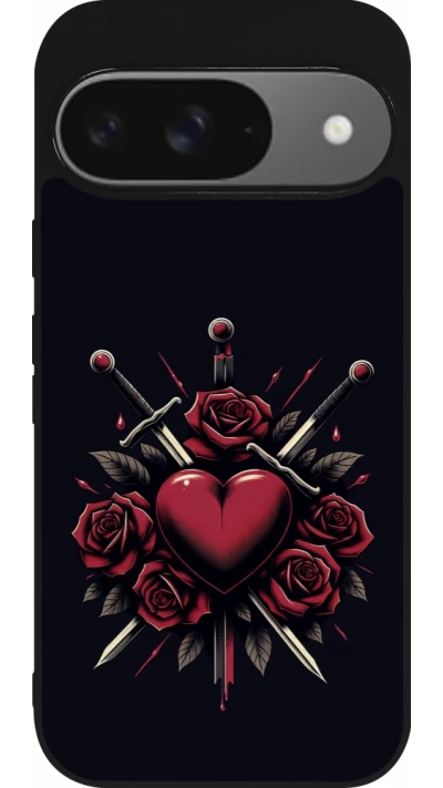 Google Pixel 9 / Pixel 9 Pro Case Hülle - Silikon schwarz Valentine 2024 gothic love