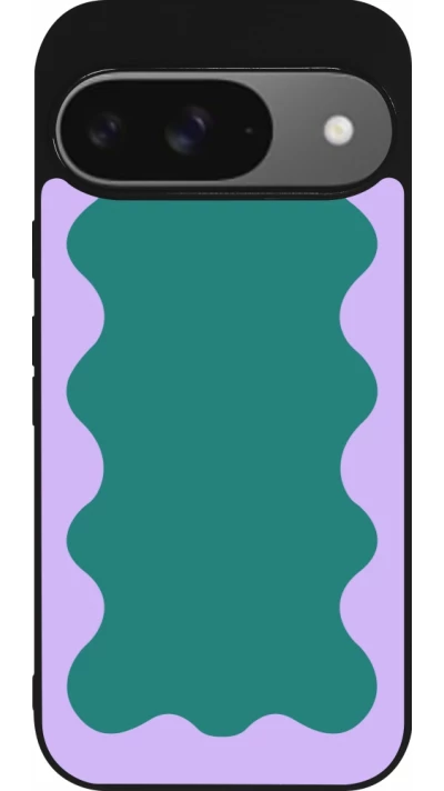 Google Pixel 9 / Pixel 9 Pro Case Hülle - Silikon schwarz Wavy Rectangle Green Purple