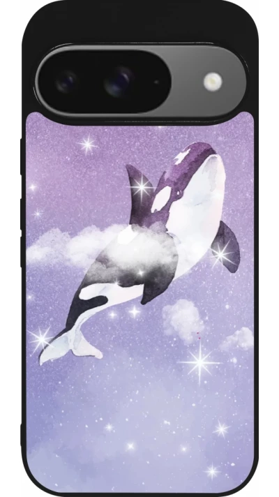 Google Pixel 9 / Pixel 9 Pro Case Hülle - Silikon schwarz Whale in sparking stars