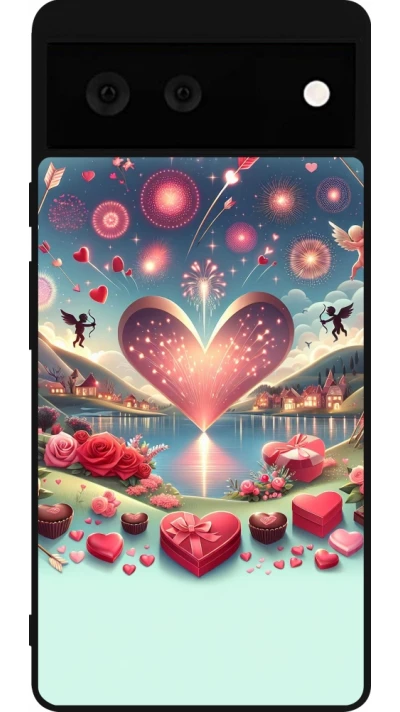 Coque Google Pixel 6 - Silicone rigide noir Valentine 2025 Chic
