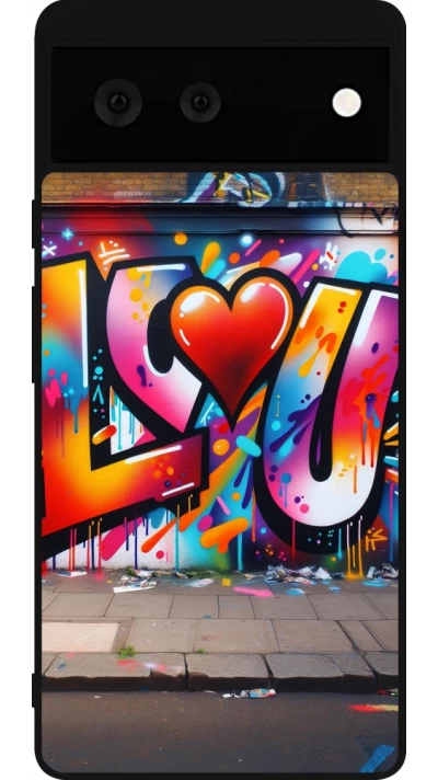 Coque Google Pixel 6 - Silicone rigide noir Valentine 2025 Love U Tag