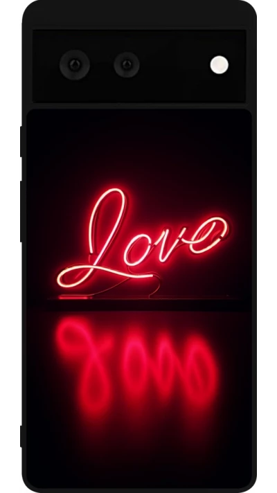 Coque Google Pixel 6 - Silicone rigide noir Valentine 2025 Neon Love