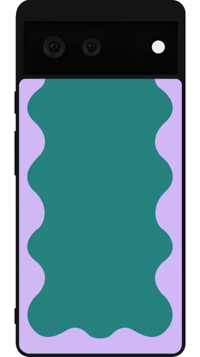 Coque Google Pixel 6 - Silicone rigide noir Wavy Rectangle Green Purple