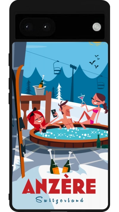 Google Pixel 6a Case Hülle - Silikon schwarz Anzère Mountain Jacuzzi