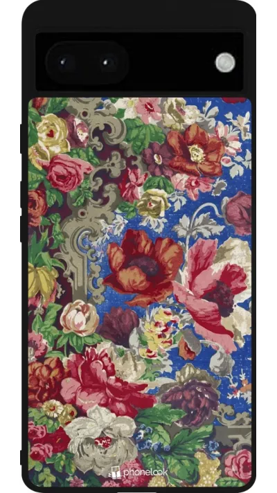 Google Pixel 6a Case Hülle - Silikon schwarz Vintage Art Flowers