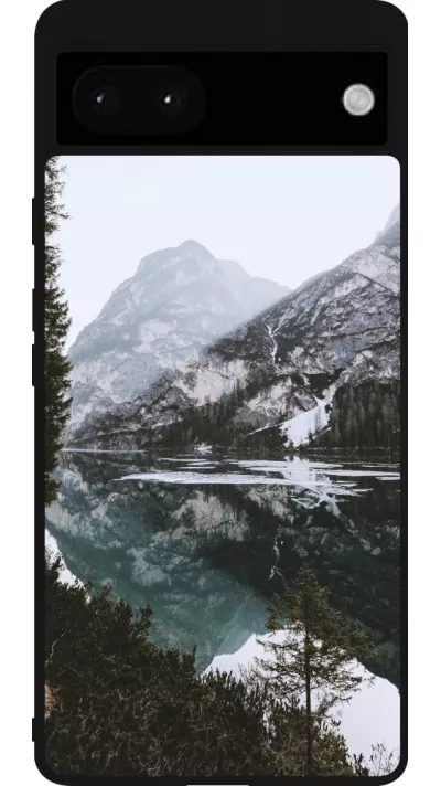 Google Pixel 6a Case Hülle - Silikon schwarz Winter 22 snowy mountain and lake