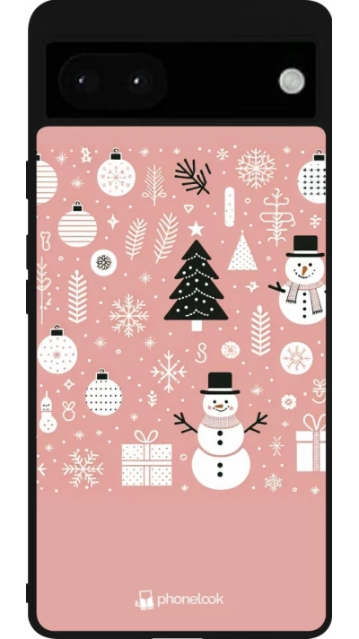 Google Pixel 6a Case Hülle - Silikon schwarz Weihnachten 2024 Rose Schneemann Weihnachten