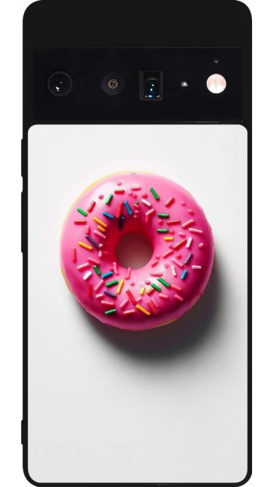 Google Pixel 6 Pro Case Hülle - Silikon schwarz Weisser Hintergrund, pinker Donut