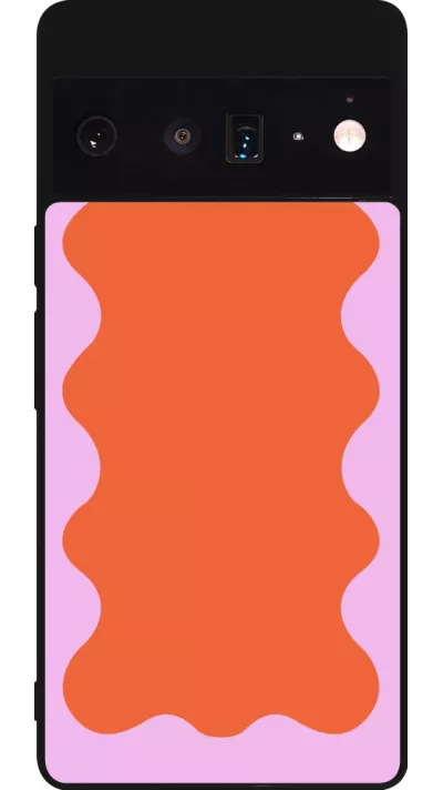 Google Pixel 6 Pro Case Hülle - Silikon schwarz Wavy Rectangle Orange Pink