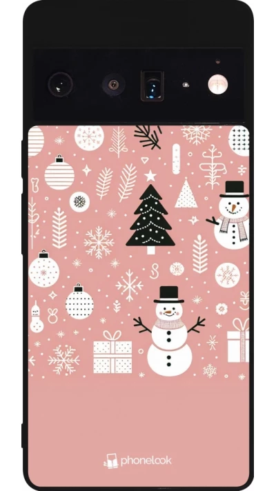 Google Pixel 6 Pro Case Hülle - Silikon schwarz Weihnachten 2024 Rose Schneemann Weihnachten