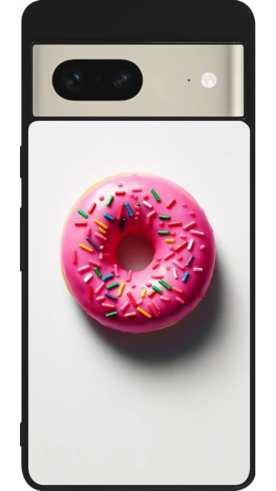 Coque Google Pixel 7 - Silicone rigide noir Weißer Hintergrund, pinker Donut