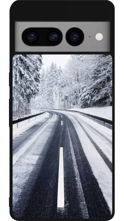 Google Pixel 7 Pro Case Hülle - Silikon schwarz Winter 22 Snowy Road