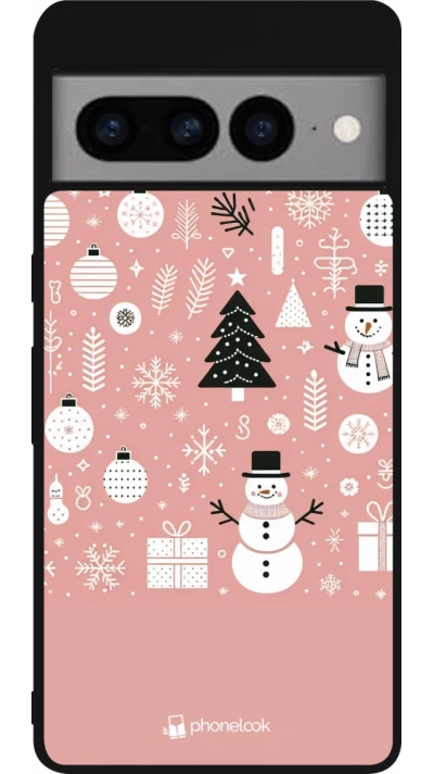 Google Pixel 7 Pro Case Hülle - Silikon schwarz Weihnachten 2024 Rose Schneemann Weihnachten