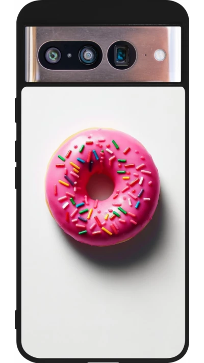 Coque Google Pixel 8 - Silicone rigide noir Weißer Hintergrund, pinker Donut