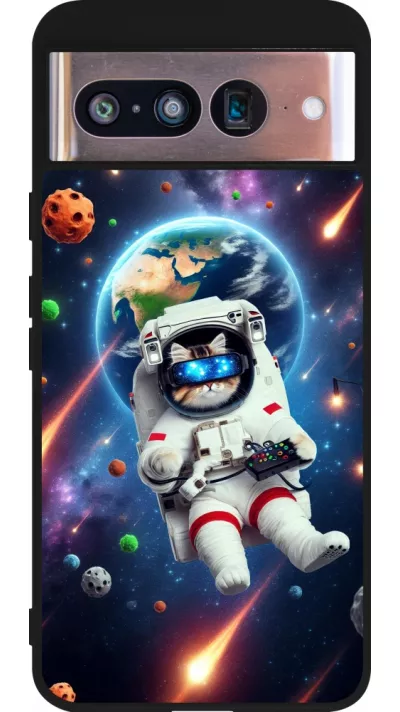 Coque Google Pixel 8 - Silicone rigide noir VR SpaceCat Odyssey