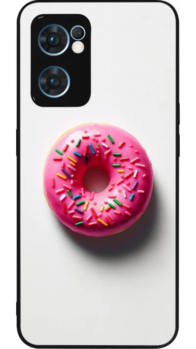 OPPO Reno7 5G Case Hülle - Silikon schwarz Weisser Hintergrund, pinker Donut