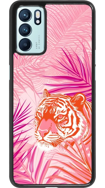 OPPO Reno6 5G Case Hülle - Tiger Palmen rosa