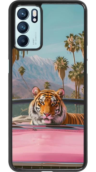OPPO Reno6 5G Case Hülle - Tiger Auto rosa