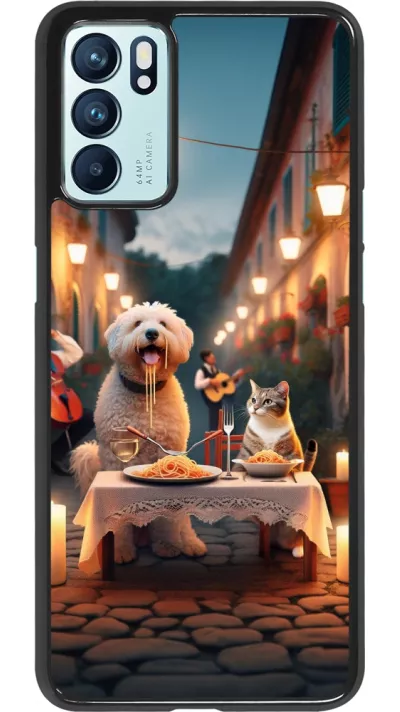 OPPO Reno6 5G Case Hülle - Valentin 2024 Hund & Katze Kerzenlicht