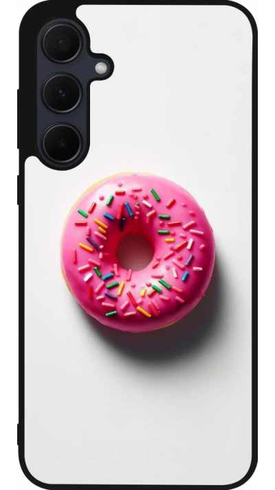 Samsung Galaxy A56 Case Hülle - Silikon schwarz Weisser Hintergrund, pinker Donut
