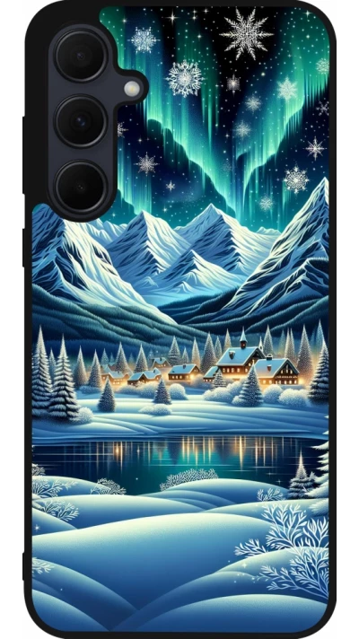 Samsung Galaxy A56 Case Hülle - Silikon schwarz Verschneites Bergdorf am See in der Nacht