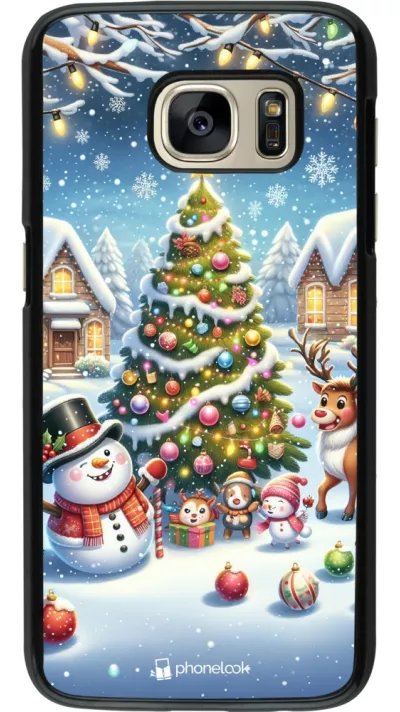 Samsung Galaxy S7 Case Hülle - Weihnachten 2023 Schneemann und Tannenbaum