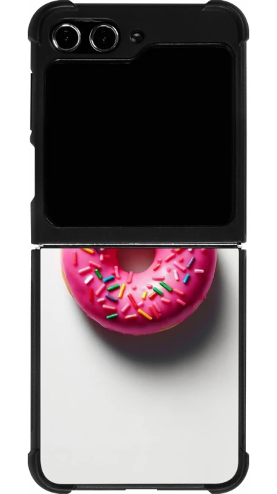 Samsung Galaxy Z Flip5 Case Hülle - Silikon schwarz Weisser Hintergrund, pinker Donut