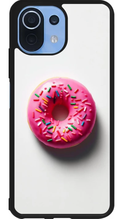 Coque Xiaomi Mi 11 Lite 5G - Silicone rigide noir Weißer Hintergrund, pinker Donut