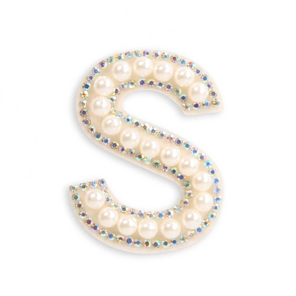 Autocollant sticker pour téléphone/tablette/ordinateur brodé en 3D pearls blanc - Lettre S