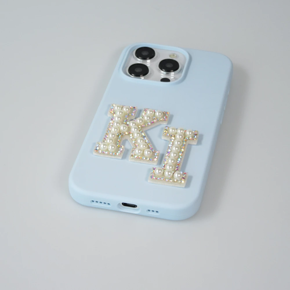 Autocollant sticker pour téléphone/tablette/ordinateur brodé en 3D pearls blanc - Lettre S