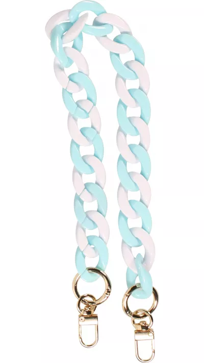 Bracelet universel attache pour coque/fourre téléphone chaine colorée - Bleu blanc