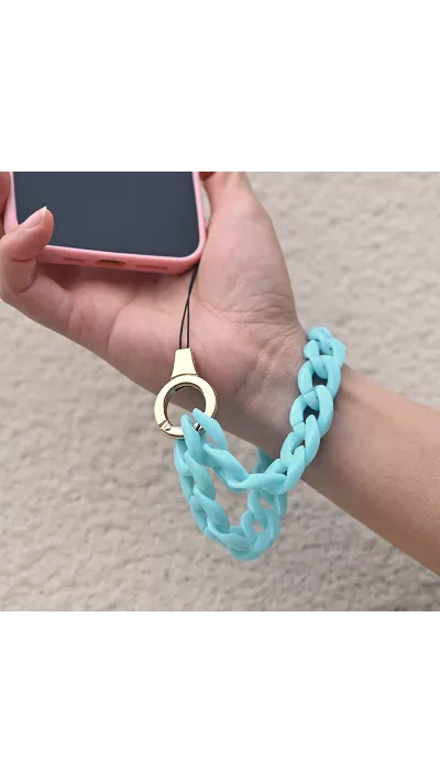Bracelet universel attache pour coque/fourre téléphone chaine colorée - Bleu clair