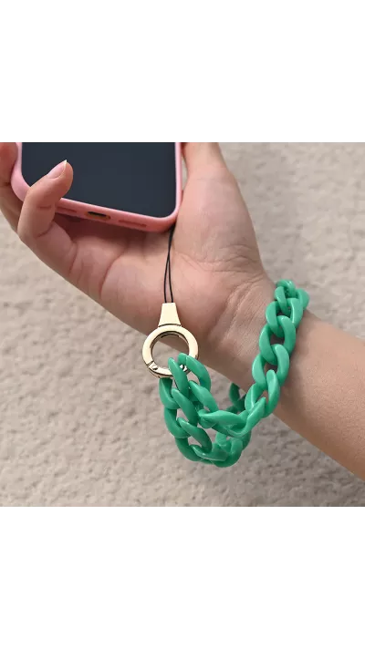 Bracelet universel attache pour coque/fourre téléphone chaine colorée - Vert
