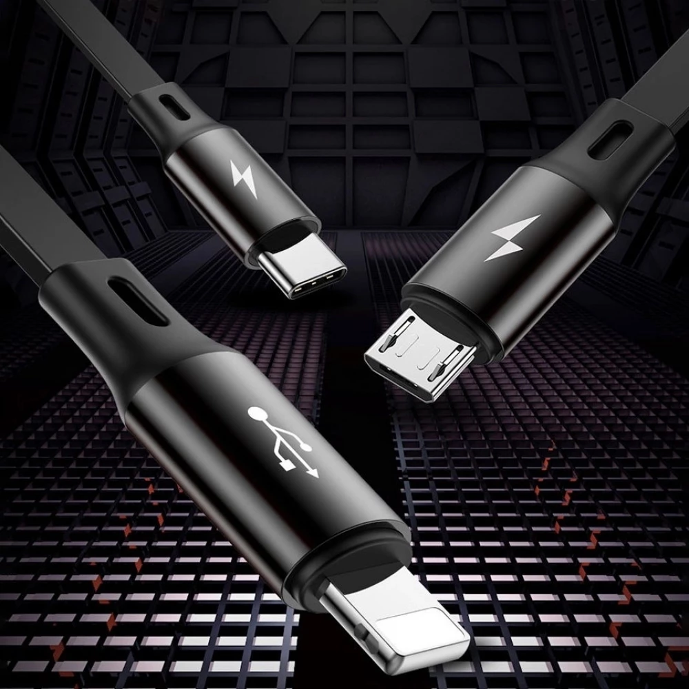 Câble Extensible 3 en 1 Baseus Golden Loop USB - Micro USB / Lightning / USB-C (3.5A) 35cm - 120cm (CAMLT-JH01) - Noir