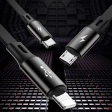 Câble Extensible 3 en 1 Baseus Golden Loop USB - Micro USB / Lightning / USB-C (3.5A) 35cm - 120cm (CAMLT-JH01) - Noir