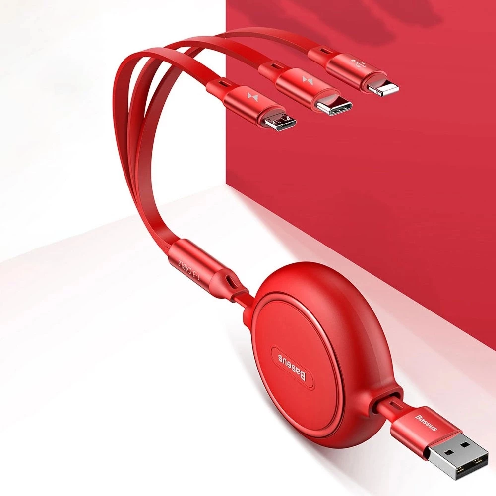 Câble Extensible 3 en 1 Baseus Golden Loop USB - Micro USB / Lightning / USB-C (3.5A) 35cm - 120cm (CAMLT-JH01) - Noir