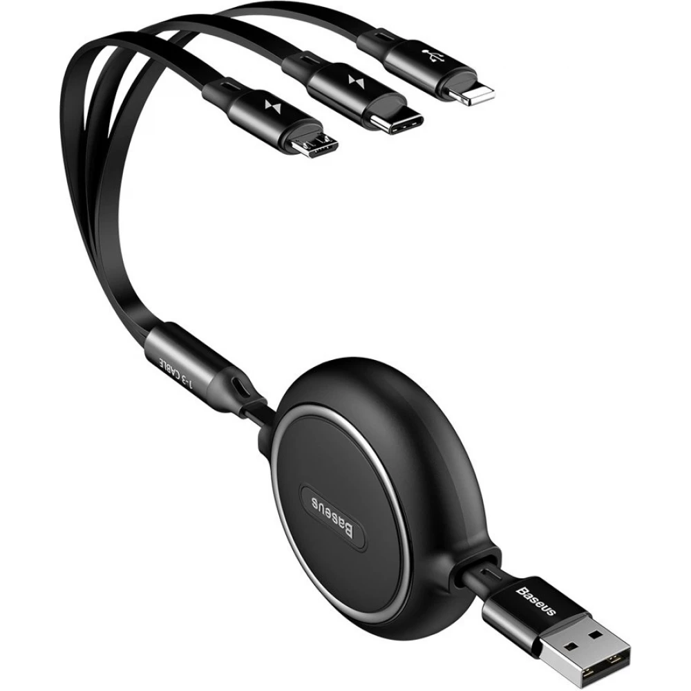 Câble Extensible 3 en 1 Baseus Golden Loop USB - Micro USB / Lightning / USB-C (3.5A) 35cm - 120cm (CAMLT-JH01) - Noir