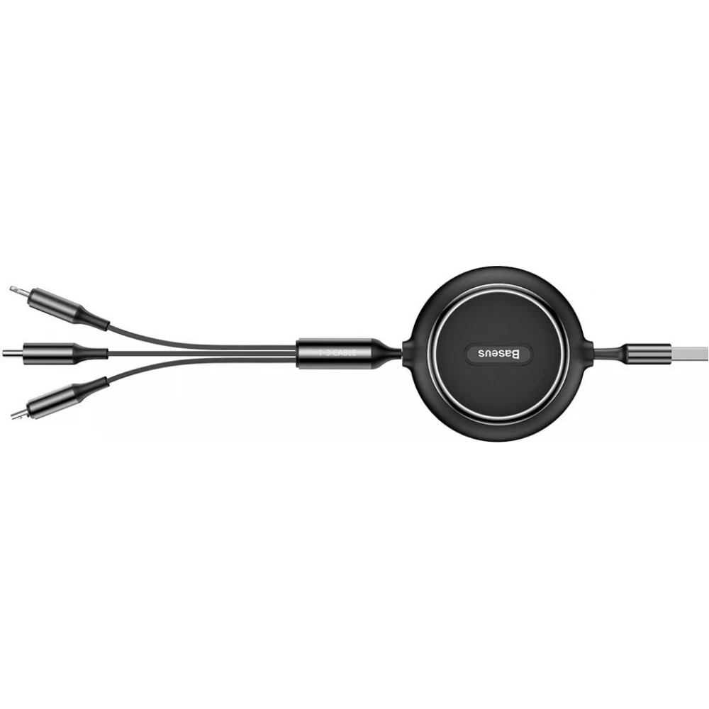 Câble Extensible 3 en 1 Baseus Golden Loop USB - Micro USB / Lightning / USB-C (3.5A) 35cm - 120cm (CAMLT-JH01) - Noir