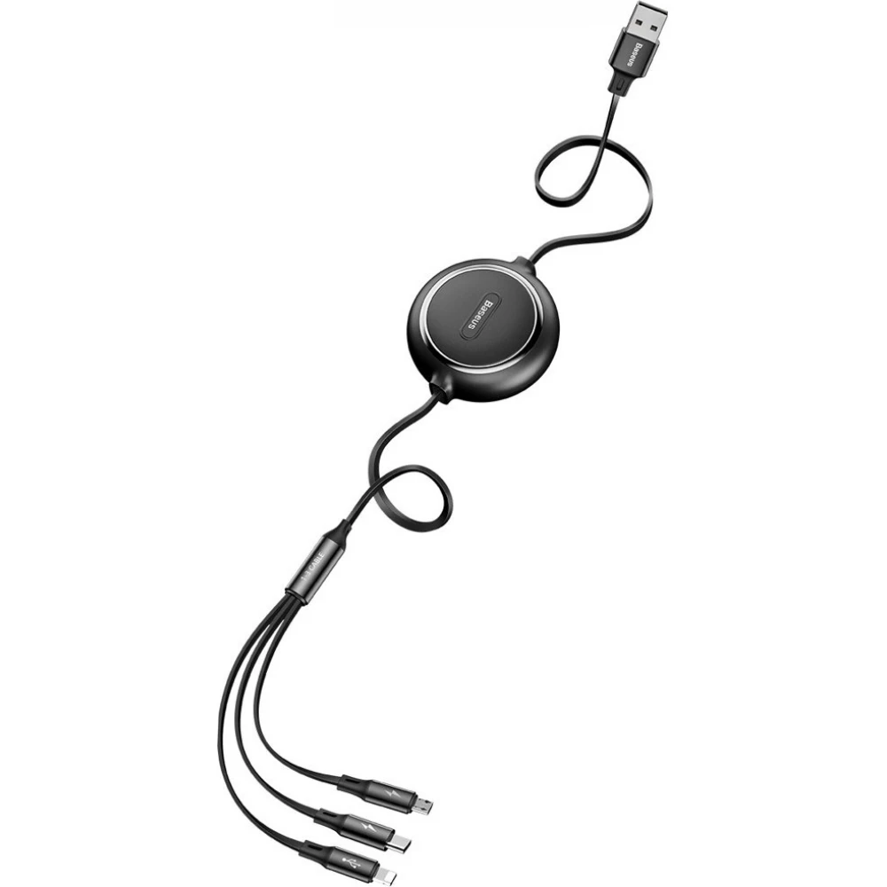 Câble Extensible 3 en 1 Baseus Golden Loop USB - Micro USB / Lightning / USB-C (3.5A) 35cm - 120cm (CAMLT-JH01) - Noir