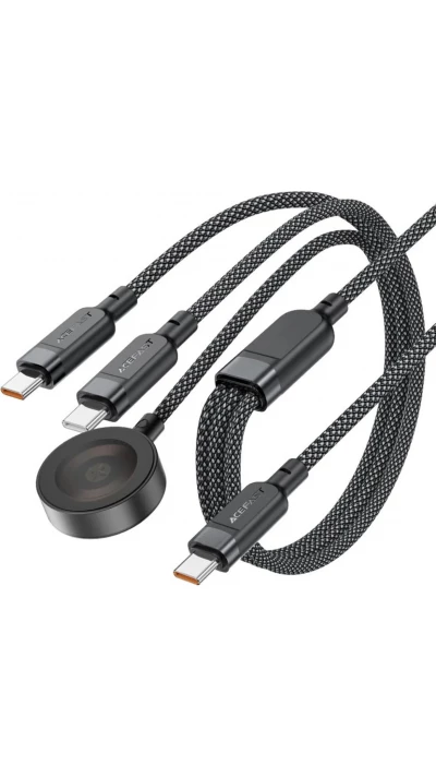 Acefast C6-11 3-in-1 USB-C Kabel 100W (2x USB-C / 1x Apple Watch) 480Mb/s (1,2 m) - Schwarz