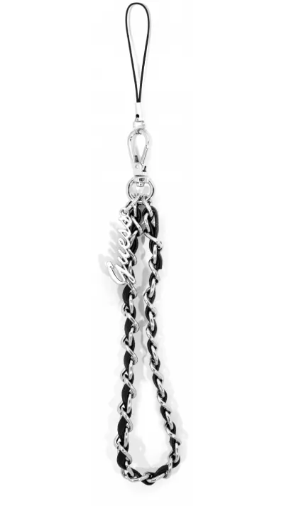Guess Gliederkette aus Metall und Kunstleder mit Charm-Anhänger - Schwarz und Silber
