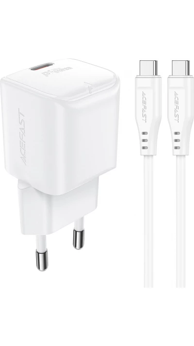 Acefast A77 Mini PD 30W GaN Wandladegerät USB-C Kabel Schnellladung - Weiss
