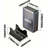 Chargeur rapide multi-port 440W GaN avec indicateurs LED 8 en 1 USB-C/USB-A prise CH/EU - Blanc