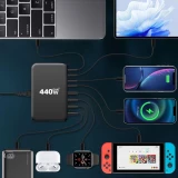 Chargeur rapide multi-port 440W GaN avec indicateurs LED 8 en 1 USB-C/USB-A prise CH/EU - Blanc