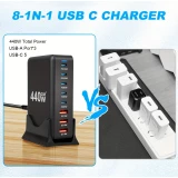 Chargeur rapide multi-port 440W GaN avec indicateurs LED 8 en 1 USB-C/USB-A prise CH/EU - Blanc