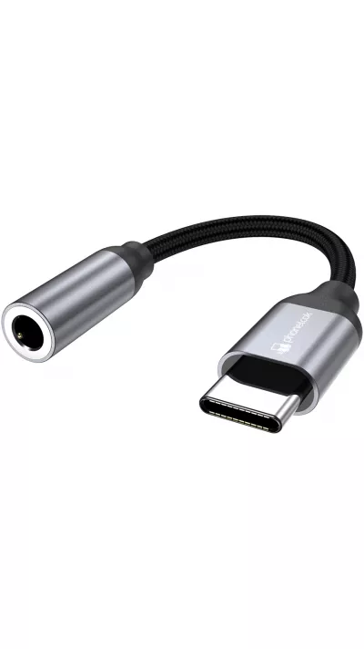 Connecteur USB-C vers 3.5mm AUX audio écouteurs avec prise jack en nylon et aluminium (Samsung, Huawei, iPhone 15) - PhoneLook