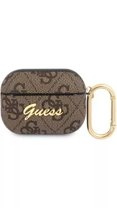 AirPods Pro / Pro 2 Case Hülle - Guess Leinwand Kunstleder Monogramm goldenen Metall-Logo - Braun