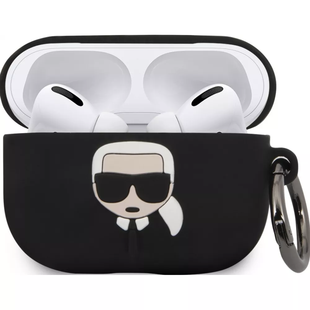 Coque AirPods Pro / Pro 2 - Karl Lagerfeld silicone soft touch avec logo 3D - Noir